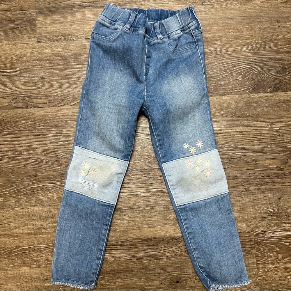 Kids' Blue Jeans with Floral Embroidery
